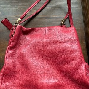 Coach Phoebe red leather with gold satin lining